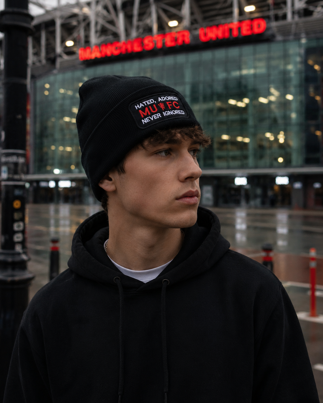 Hated, Adored MUFC Never Ignored Black Beanie Hat | Manchester Streetwear