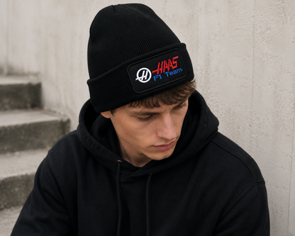 HAAS F1 Team Black Beanie Hat | Motorsport Streetwear Winter Beanie
