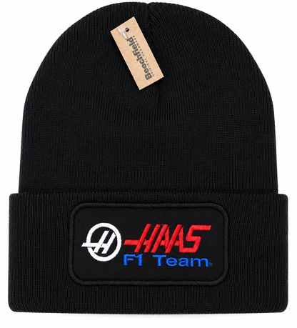 HAAS F1 Team Black Beanie Hat | Motorsport Streetwear Winter Beanie
