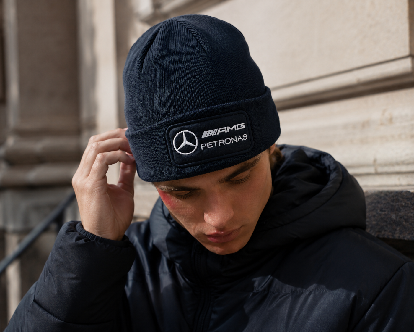 Mercedes AMG Petronas Black Beanie Hat | Embroidered Motorsport Streetwear