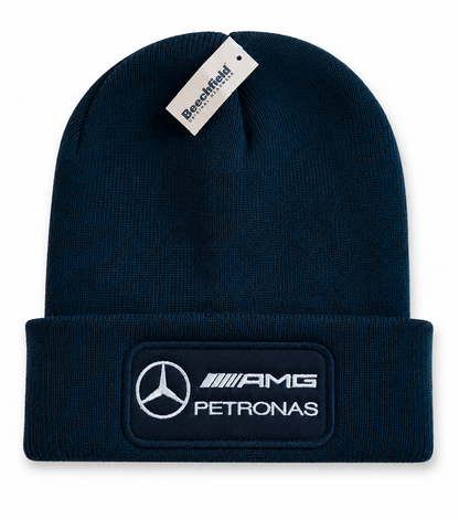 Mercedes AMG Petronas Black Beanie Hat | Embroidered Motorsport Streetwear