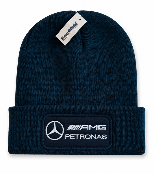 Mercedes AMG Petronas Black Beanie Hat | Embroidered Motorsport Streetwear