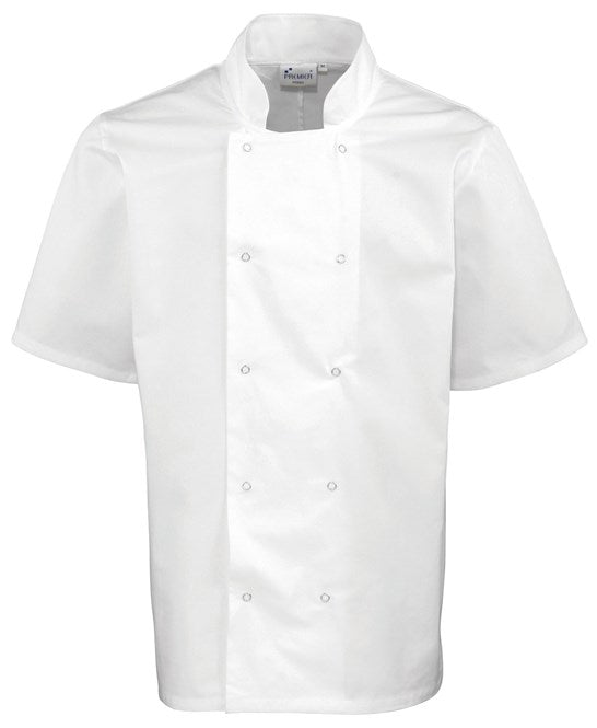 Studded front short sleeve chef's jacket (PR664)